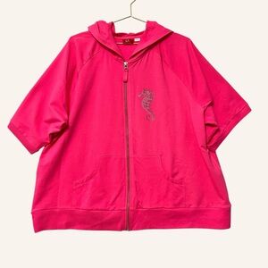 Tape Measure Pink Seahorse Hooded Sweatshirt Size 2X Front Zipper Nautical Beach